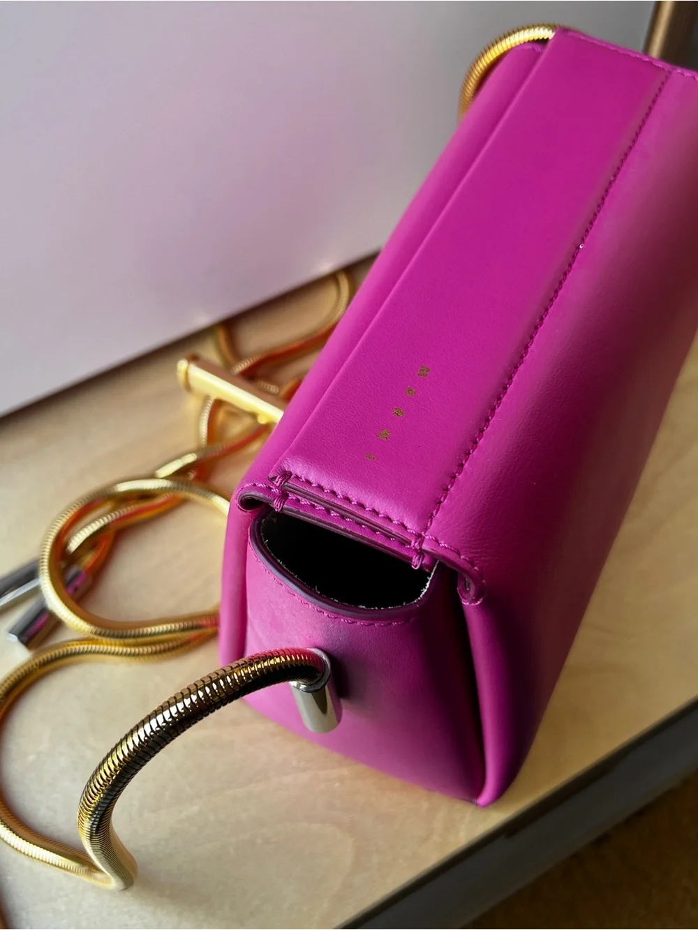 Marni Toggle Pink Leather Crossbody Bag with Gold Chain Strap